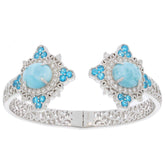 Sterling Silver Semi Mount Bangle Bracelet Setting Oval OV 12X10mm Cab - Syzjewelry